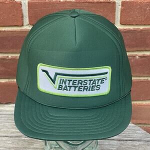 Vintage Interstate Batteries Green SnapBack Hat Adjustable Patch Trucker Cap